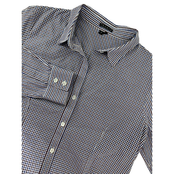 Theory Tops - Theory Women's Button-Down Shirt in Navy and White Gingham